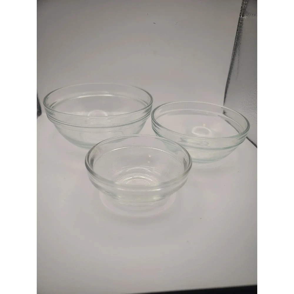Set of 3 Vintage Duralex Clear Glass Mini Nesting Prep Pinch Bowls Made France